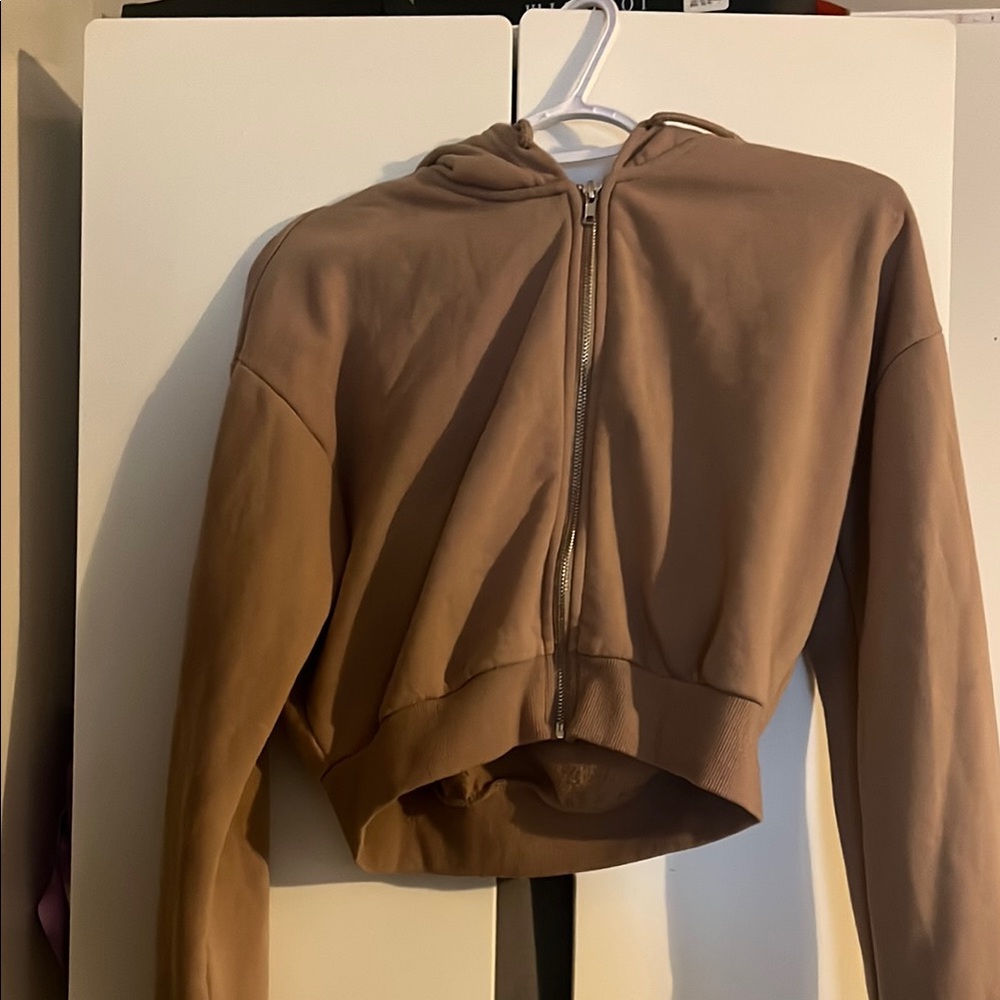 Forever 21 Brown Cropped Zip-Up Jacket